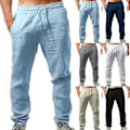 Miniatyrbillede 3 af 6: Casual Herre Bomuld Linned Harem Strand Yoga Bukser M Khaki