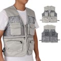 Miniatyrbillede 8 af 8: Militær Vest Holdbar Åndbar Multi Lomme Mesh Fiskevest til Udendørs Aktiviteter XXL Fransk Grå