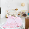 Miniatyrbilde 5 av 8: Baby seng nettpiggfolding pustende glidelås lukking gratis installasjon spedbarn seng mesh netting rosa