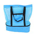 Miniatyrbilde 4 av 8: Mesh Strandveske Multifunksjon Mesh Design Topp Glidelås Hold Friskhet Holdbar Stoff Strandveske for Strand Hage Camping Blå