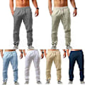 Miniatyrbilde 2 av 3: Avslappede bomulls- og linbukser for menn til strand og yoga - 5XL - Svart