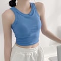 Pikkukuva 7 / 8: Naisten Topattu Tank Top Pyöreä Kaula Pehmeä Puuvilla Yksivärinen Slim Fit Tank Top Päivittäiseen Käyttöön Sininen Vapaa Koko (40‑65kg / 88‑143lb)