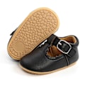 Miniatyrbillede 3 af 8: Baby Sandaler Læder Overdel Gummisål Anti Slip Blød Komfortabel Let Åndbar Toddler Gå Sko Sort 11cm/4.3in (til 0 til 6 måneder)