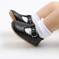 Miniatyrbillede 6 af 8: Baby Sandaler Læder Overdel Gummisål Anti Slip Blød Komfortabel Let Åndbar Toddler Gå Sko Sort 12cm/4.7in (til 6 til 12 måneder)