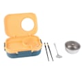 Miniatyrbilde 8 av 8: Termisk lunsjboks 1100ml Dobbelt lag 3 rutenett design 304 rustfritt stål Bento boks med spisepinner skje suppebolle blå gul