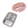 Miniatyrbillede 4 af 8: Madkasse 3 rum 304 rustfrit stål plast matchende ske chopepinde bærbare frokostbeholdere til kontor pink