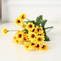 Miniatyrbillede 7 af 8: Kunstig solsikke simuleringsblomst silkeklud til hjem stue dekoration bryllupsbuket rekvisit 7 gren