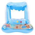 Miniatyrbild 7 av 8: Baby Pool Float Solskydd Badring Spädbarns Säte Båt Uppblåsbar Leksak med Markis Handtag Liten Klocka Blå