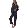 Pyjamasset Dam Långärmade Nattkläder Loungekläder Mjukt Pyjamasset Marinblå Navy S