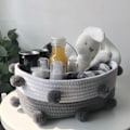 Miniatyrbillede 8 af 8: Opbevaringskurv i bomuldsreb med pelsebold til snacks, nøgler og diverse småting