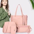 4-delt håndtaskesæt til kvinder, PU lædertaske, fire dele, sort pink pink