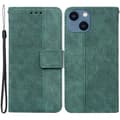 PU-läderplånboksfodral för iPhone 15 Plus, präglad geometrisk design, magnetiskt stativfodral med kortfack