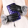 Miniatyrbillede 5 af 8: Dame Vinter Varme Handsker Lady Sort PU Handsker Efterår Vinter Tou One Size
