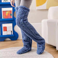 Miniatyrbilde 8 av 8: Over Kne High Fuzzy Long Socks Plysjstrømper Benvarmere Vinn Gray one size