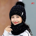Pikkukuva 1 / 8: Talvineulottu huivihattu Set Paksu lämmin Skullies Pipot Hatut F A1 one size