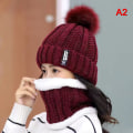 Pikkukuva 1 / 8: Talvineulottu huivihattu Set Paksu lämmin Skullies Pipot Hatut F A2 one size