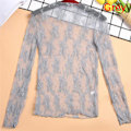 Miniatyrbilde 1 av 8: Elegant Transparent T-skjorte Sexy Lang Erme Mesh Tulles Se Th Gray