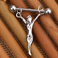 Miniatyrbillede 3 af 5: Kirurgisk Stål Mænd Form Nippel Bar Barbell Skjold Ring Krop Pi Silver One Size