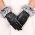 Miniatyrbillede 8 af 8: Dame Vinter Varme Handsker Lady Sort PU Handsker Efterår Vinter Tou One Size