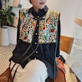 Miniatyrbild 7 av 8: Kvinnor broderad axelscarf Sjal Wrap Blommig skjorta Colla N7 one size