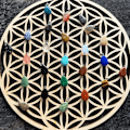 Miniatyrbild 3 av 5: 1st Chakra Livets blomma Naturlig symbol Trä rund kant cirkel Yellow 30cm