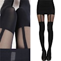 Miniatyrbilde 3 av 8: Mote-Tights med Falske Strømper for Kvinner og Jenter Black One Size