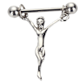 Miniatyrbild 2 av 5: Kirurgiskt stål Män Form Nippel Bar Barbell Sköld Ring Kropp Pi Silver One Size