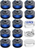 12-pack gräsklipparspolar med 3 lock, för Ryobi gräsklippare, blå