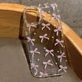 Sött rosa hjärtformat rosettfodral för iPhone16, stötsäkert mjukt transparent fodral.