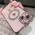 Lyxigt kristall diamant klart telefonfodral för iPhone 14, bländande och gnistrande, stöder MagSafe magnetisk trådlös laddning, rosa.