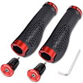 Miniatyrbilde 1 av 4: Sykkelstyre, ergonomisk design sykkelstyre utvidet gummisykkelstyre med aluminiumslegering låsegrep red