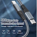 Miniatyrbillede 4 af 4: USB-C Opladerkabel 60W Hurtig Opladning til iPhone 15/Plus/Pro Max, Samsung Galaxy S24/S23/S22, Pixel 7 Pro Grå 2m