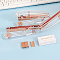 Miniatyrbilde 4 av 4: Rosegull stiftemaskin kontor student mote transparent stiftemaskin arbeidsbesparende lett luksus kontorrekvisita bindemaskin