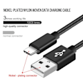Pikkukuva 2 / 4: Pikalataava 2m USB-C -kaapeli, sopii Android-laturille, latauskaapeli musta Type-C punottu pikalataava datakaapeli