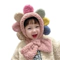 Miniatyrbillede 1 af 4: Hue-halstørklæde integreret børne efterårs- og vinter baby piger sød super sød koreansk version varm plus fleece stor blomst ørebeskyttelse hat