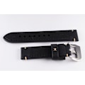 Miniatyrbild 3 av 3: Svart kraftigt klockarmband av läder med sömmar Black 20mm