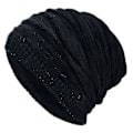 Miniatyrbillede 1 af 3: Slouch Lang Hue Dame Herre Fleece Strikket Hue Sort