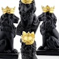 Miniatyrbillede 4 af 5: Sort Løve Konge Figur Statue med 24k Guldkrone til Boligindretning