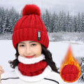 Miniatyrbild 4 av 4: 2st Set Vinter Dam Dam Wooly Tjock Stickad Hatt Och Scarf Set Stickad Woolen Red