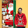 Miniatyrbild 4 av 5: Juldekorationer, Rolig Tomte Toalettdörr Överdrag Tyg Tomte Toalett Bakgrund Banner För Juldörrsdekorationer,-jie