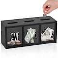 Miniatyrbild 1 av 5: Trä Give Save Spend Sparbössa för Barn, Bordsmodell Barn Sparbössa för Dagliga Kontanter, Väggmontering
