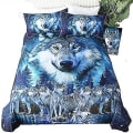 Miniatyrbild 1 av 5: Aurora Borealis Animal Wolf Leader Sängkläder Set 3d Blue Wolves At Moon Night Skog Dekorativt cover Set Hemtextil För Vuxna Pojkar
