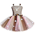 Miniatyrbild 1 av 4: Snabb frakt Rådjur Tutu Klänning För tjejer Halloween Juldräkt Barn Djur Älg Ren Födelsedagsfestklänning med pannband 1-12 år Only 1pcs dress 8t