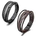 Miniatyrbillede 1 af 5: Trendy Ægte Læder Armbånd Mænd Rustfrit Stål Multilayer Flettet Reb Armbånd Til Mænd