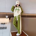 Miniatyrbild 1 av 5: Flickor 2023 Ny Höst Vår Mode Långärmad Luvtröja+Byxor 2st Kostymer 5-14 år Teeange Casual Outifts Barnkläder Set Green 5-6T 120
