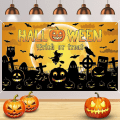 Miniatyrbild 2 av 5: Halloween Backdrop Banner,xinmycket Extra Large Tyg Halloween Banner Halloween Photo Booth Bakgrundsdekoration För Inomhus Utomhus Butik Bar Decorat Orange D