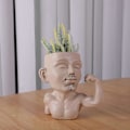 Miniatyrbilde 4 av 5: 100% Nye Ansiktsblomsterpotter Hodeplanter, Resin Ansiktsplantere for Beefcake Guy Modell med Dreneringshull