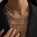 Miniatyrbillede 2 af 5: Punk Lagdelt Halskæde Guld Stjerne Slangeben Led Multilayer Choker Halskæder Lagdeling Papirclips Halskæde Kæde Smykker til Kvinder Piger