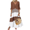 Miniatyrbild 1 av 2: Kvinnor Halvärm Colorblock Klänning V-hals Lång Lång Kaftan Klänning Brown 3XL
