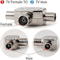 Miniatyrbillede 2 af 5: T-formet Antenne Splitter - 2-vejs Antennefordeler - 2x Koaksial Stik Til Dvb-t/bk - 0-1000 Mhz